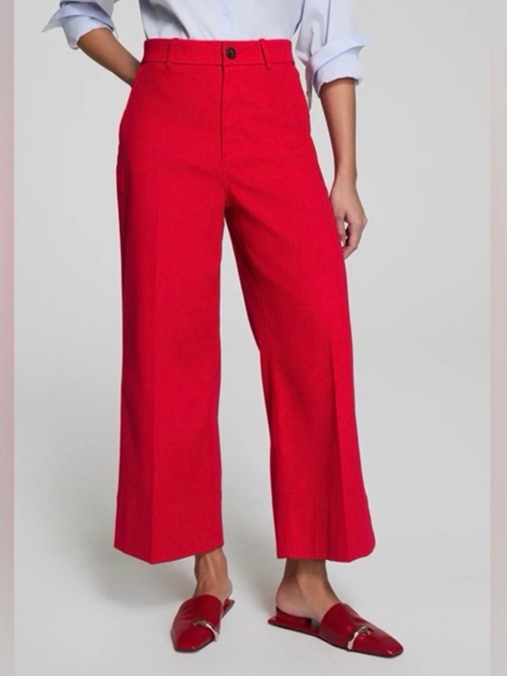Spanx Pants Supersmooth Twill Stretch Wide Leg High Rise Slimming Red